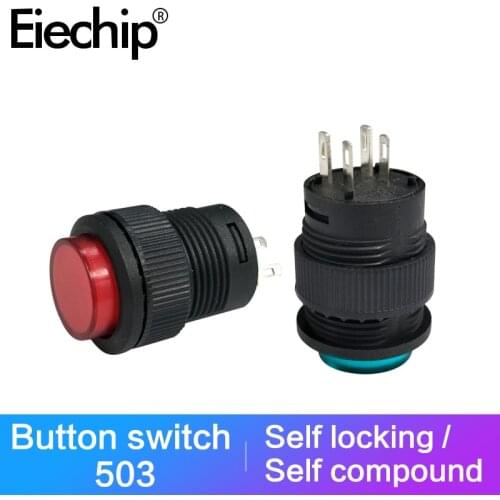 5pcs/lot Push button switch R16-503A with light Self-reset Self-locking 3A 250V Power switch 16MM Small Round Switches Red green
