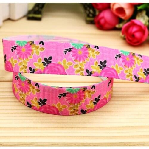7/8'' Free shipping flowers printed grosgrain ribbon hairbow headwear party decoration diy wholesale OEM 22mm P5639