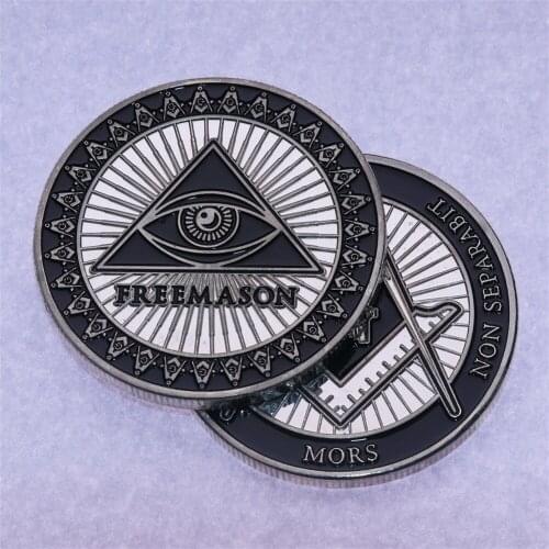 Masonic Challenge Coin Square Compass Freemason All Seeing Eye Case Fraternity Metal Crafts Gift Collection