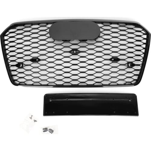 For RS7 Style Front Sport Hex Mesh Honeycomb HoodGrill Gloss Black for Audi A7/S7 2016 2017 2018 2019 CarAccessories