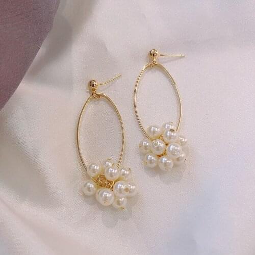Elegant Imitation Pearl Drop Earrings for Women Crystal Leaf Korean Unique Statement Earrings Geomtric Flower Wedding Jewelry