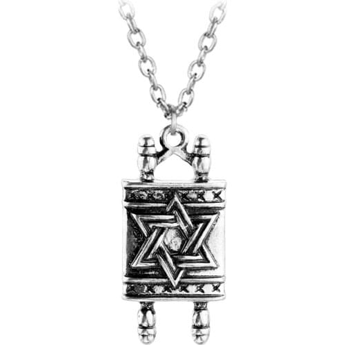 Jewish Hebrew Sefer Torah Scroll Religious Men Pendant Necklace Women With Star Of David Classic Jewelry For Men