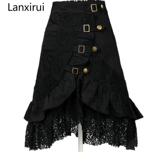 Hot Women Steampunk Clothing Skirt Punk Gothic Retro Black /White Lace Skirt Party Club Wear Saia Femininas Plus Size S -Xxl