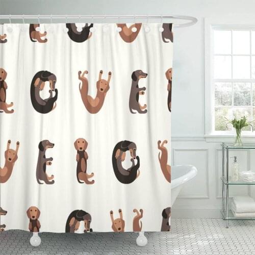 Brown Animal Flat Pattern Word Love of Dachshund Dogs Badger Breed Bathroom Curtain Waterproof Polyester Fabric 72 x 72 inches