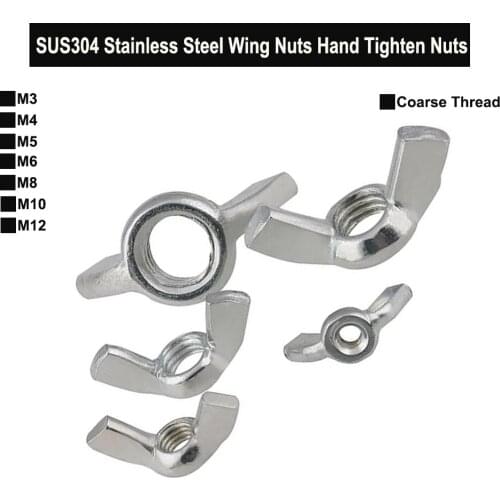 SUS304 Stainless Steel Wing Nuts Hand Tighten Nuts M3 M4 M5 M6 M8 M10 M12