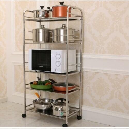 Kitchen Racks Stainless Steel Microwave Oven Racks Removable Pulley Receiving Racks Pot Rack Storage Utensils Trolley