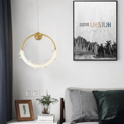 Nordic minimalist copper led pendant lamp Art crystal bedside lamp TV background dining room living room hanging light fixtures