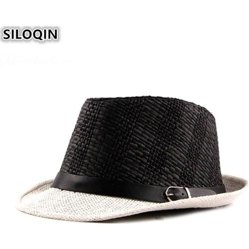 SILOQIN British Fashion Straw Hats For Men And Women Summer Breathable Straw Fedoras Jazz Hat New Unisex BrandsTrend Beach Hat