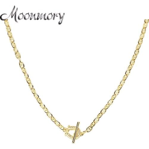 Moonmory 100% Real 925 Sterling Silver Horseshoe Buckle H Chain Necklace For Men Long Chain Brand Jewelry Japanese Pop Wholesale