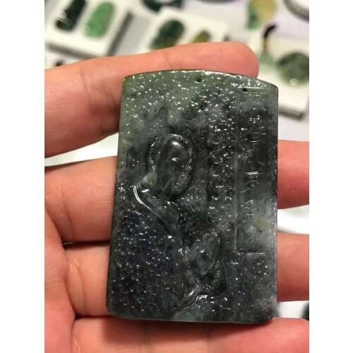 Natural black Myanmar jade A HandCarved guan yin Buddha black jadeite jade pendant jade necklace pendants jewelry jade necklaces