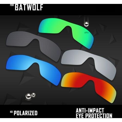 OOWLIT 5 Pieces Polarized Sunglasses Replacement Lenses for Oakley Batwolf OO9101-Black & Silver & Ice Blue & Fire Red & Green