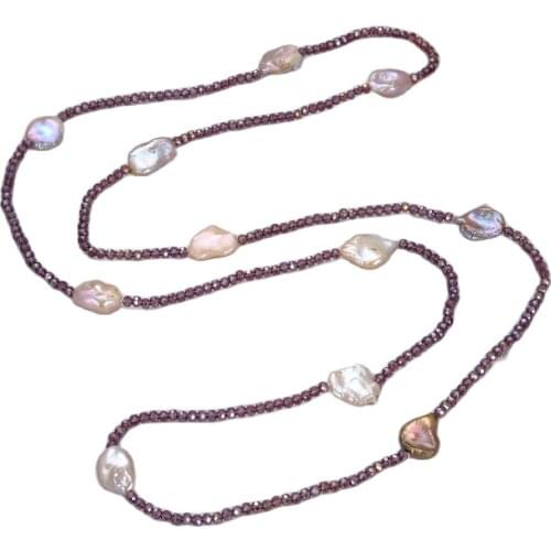 GG Jewelry 46" Purple Pink Keshi Pearl Crystal Necklace