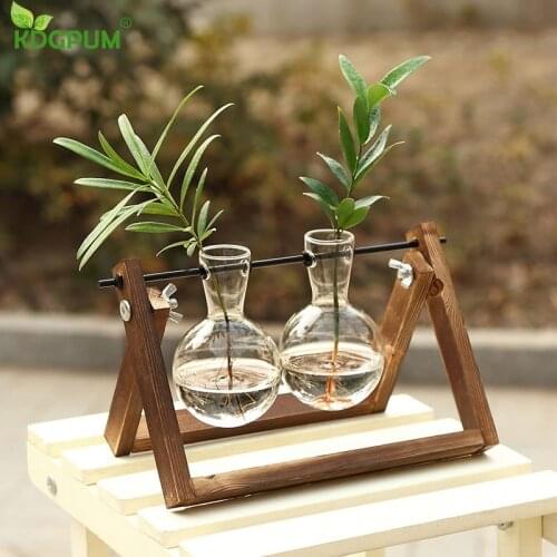 Terrarium Creative Hydroponic Plant Transparent Vase Wooden Frame Vase Decoration Glass Tabletop Plant Bonsai Decor Flower Vase