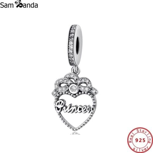 Authentic 925 Sterling Silver Bead Charm Princess Crown Heart Dangle Charms Pendant Fit Bracelets Women Diy Jewelry