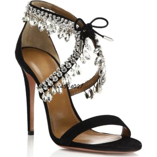 Sexy rhinestones Women Sandals Summer Lace Up Crystal Women Sandals High Heels Thin Heels Weeding Women Shoes 10cm