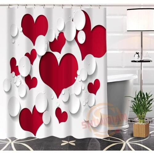Modern Custom Red Heart @1 Fabric 100% Polyester Shower Curtain bathroom With Hooks Popular Hot New arrival H0223-60