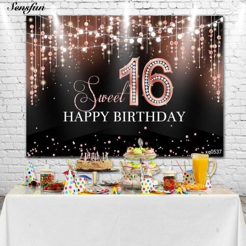 Sensfun Happy Sweet 16 Birthday Party Photography Backdrop 18th, 30th, 50th, 60th Background Vinyl Booth Props Photocall