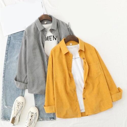 Fashion Vintage Corduroy Shirts Womens Hong Kong Flavor Tops And Blouses Long Sleeve Spring Ladies Solid Loose Style Shirt