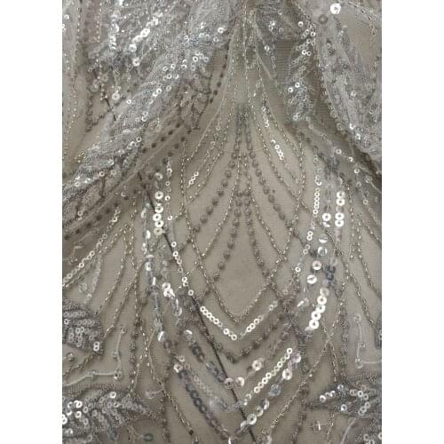 High Quality French Mesh Lace Fabric Sequins Beads Tube Embroider Craft Sewing Party Bridal Gown Wedding Dress 5 Yards Wholesale