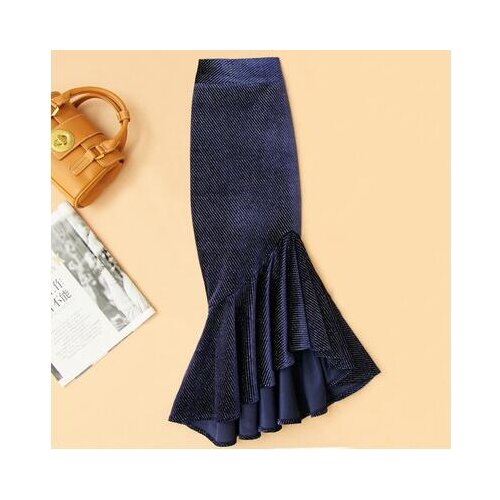 Plus size 4XL!Irregular fishtail skirt high waist women autumn winter package hip sequins pleuche ruffles skirt TB3759