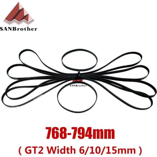 3D Printer Parts GT2 Closed Loop Timing Belt Rubber 2GT 6mm768 770 772 774 776 778 780 782 784 786 788 790 792 794mm Synchronous