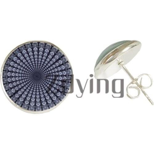 ZDYING Vintage Retro Mandala Flowers Stud Earrings Glass Cabochon Earring For Woman Men India Chakra Zen Yoga Jewelry HM089