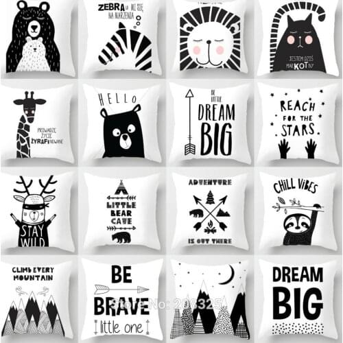 ZENGIA Little Bear Cave Black White Cushion Cover Animals Throw Pillows Scandinavian Home Decor Jungle Decoration Pillow Cover