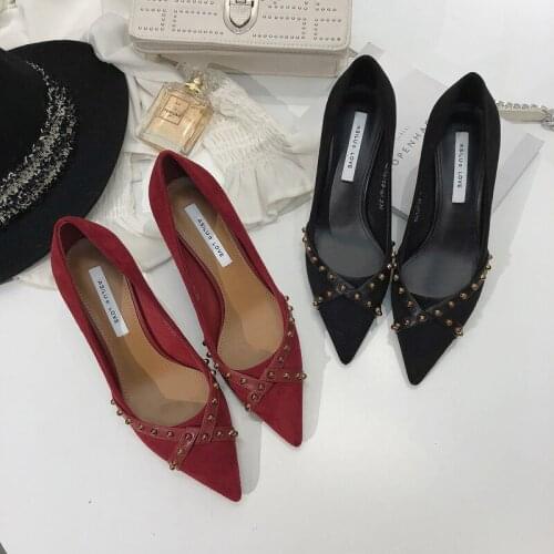 Womens high heels spring and autumn mature rivet PU Slip-On design wild frosted sexy Banquet luxury thin heel shoes W27-25