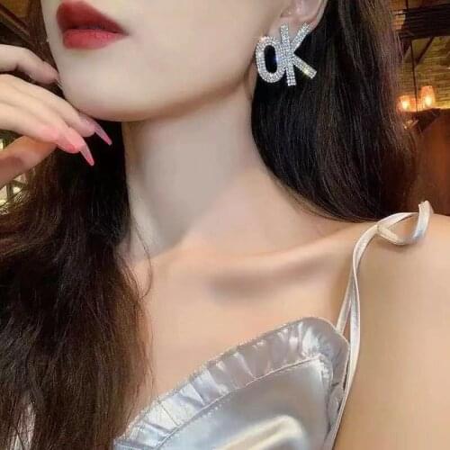 Shining crystal womens Earrings Fashion letter OK Earrings exquisite luxury earrings jewelry Christmas party accessories