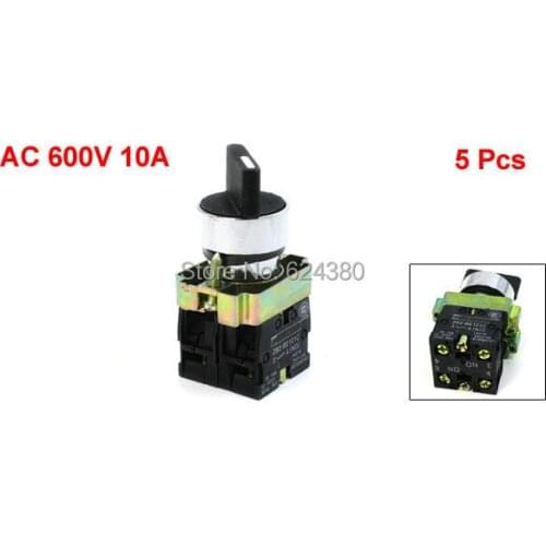 1 Bag ( 5 PCS ) x AC 600V 10A Three 3 Position DPST Lock Rotary Select Selector Switch Latching 22mm 7/8" 2 N/O NO ZB2-BE101C