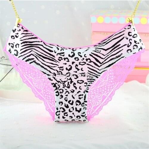 1 pcs Charming Women Lace Briefs Lady Love Sexy Pink Heart Panties Womens Low Waist Intimates Leopard cotton Underwear sexy