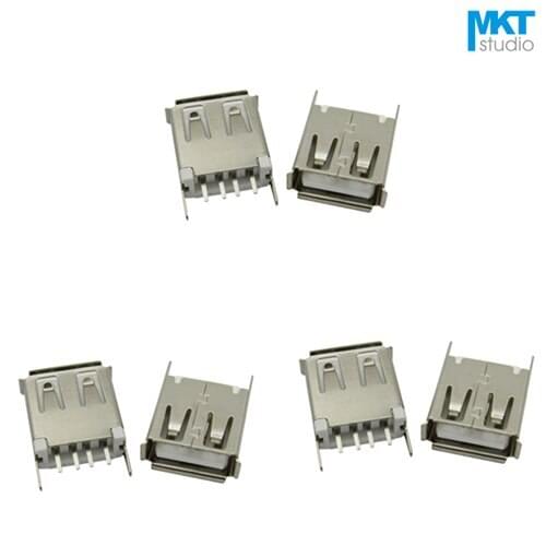 10Pcs Free Shipping White A Type Straight Flat Angle Female USB PCB Connector Socket Jack Plug With Straight Fixed Leg