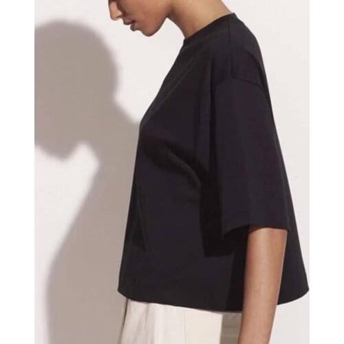 2021 Summer Cotton Short-sleeved T-shirt Womens Simple Loose Shoulder Round Neck Tops