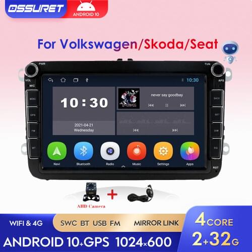 2G 32G Android10 Car Radio GPS Player For VW Volkswagen Skoda Octavia Golf Touran Passat Polo Tiguan Jetta Yeti 2Din Stereo WIFI