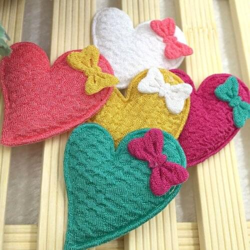 30pcs Padded fabric Heart W/Knotbow sewing/Appliques/baby Lots A319