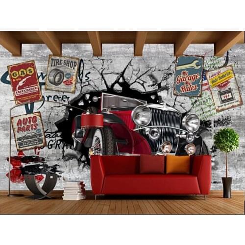 3d wall murals wallpaper for living room Vintage broken wall classic car restaurant bar home decor wall paper for walls 3 d