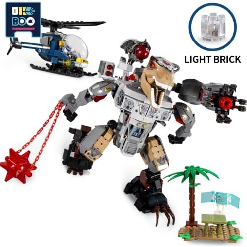 UKBOO 901PCS Jurassic Dinosaur Mecha Model Building Blocks City Dino Theme Park Boy Helicopter Weapons Bricks Toys For Children