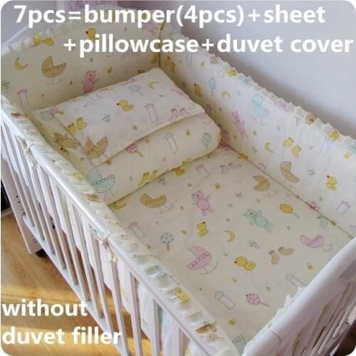 Promotion! 6/7PCS crib sheets,bedding set for girls,100% cotton crib bedding ,Duvet Cover,120*60/120*70cm