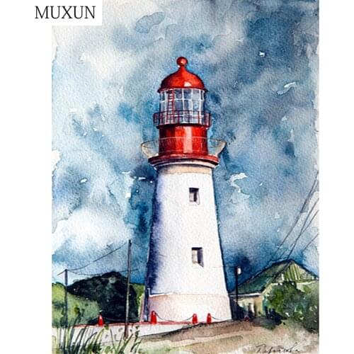 MUXUN 5D Diy Full Square Round Drill 5d Diy Diamond Painting "Sea Lighthouse" Cross Stitch Embroidery 5d Home Decoration A80179