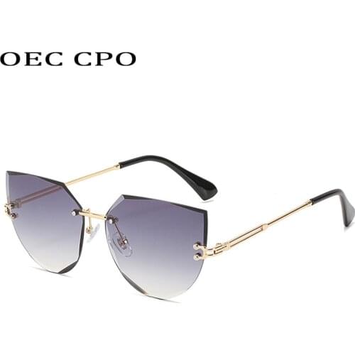 OEC CPO New Cat eye Sunglasses Women Fashion Rimless Metal Frame Vintage Sun Glasses Female Shades Retro Gradient Glasses Ladies