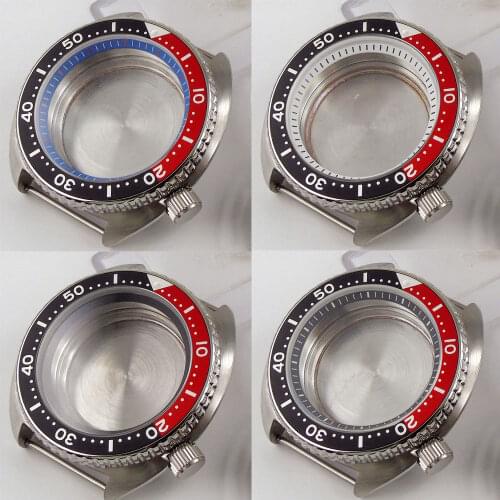 BLIGER Brand Wristwatch Case fit NH35A NH36A Screw Down Crown Black Red Alloy Insert Metal Back