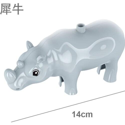 Animals Zoo Educational Parts Animal Figures Friends Rhinoceros Toys For Children Big Size Grey Kids Gifts DIY Building Blocks