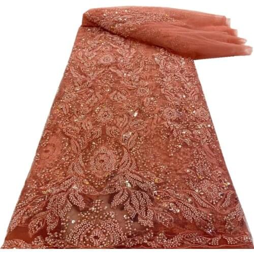 French Tulle African Sequins Lace Fabric 2021 High Quality Lace handmade Beaded Material Embroidery For Nigerian Wedding r19-69