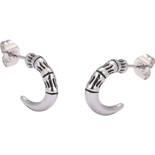 Hiphop Hawk Claw Horns Stainless Steel Stud Earrings Men Skulls Wing Stud Earrings for Men Women Jewelry PD0686