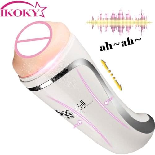 IKOKY Endurance Exercise 7 Speeds Vagina Real Pussy Aircraft Cup Male Masturbator Cup Interactive Sex Voice Sex Toys For Men