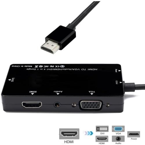 Jimier Dongle 4in1 Splitter HDMI Adapter Converter VGA/Audio/HDMI-compatible/DVI HDMI-compatible Multiport to HDMI