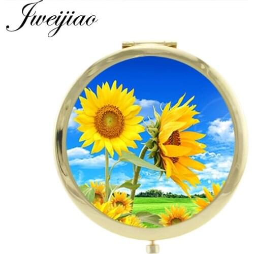 JWEIJIAO Sunflower Tools Accessories Makeup mirrors 2019 new Best Brand Design Gold Plated Metal pocket mirror KL86