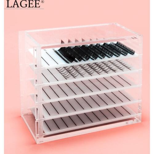 LAGEE Eyelash Storage Box 5 Layers Makeup Display Container Eyelashes Glue Pallet Holder Grafting Eyelash Clear Box