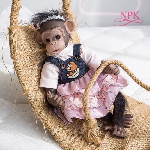 NPK 40CM Reborn Baby Orangutans Cute Doll Handmade Detailed Painting Premie Size Black Monkey Collectible Art Doll