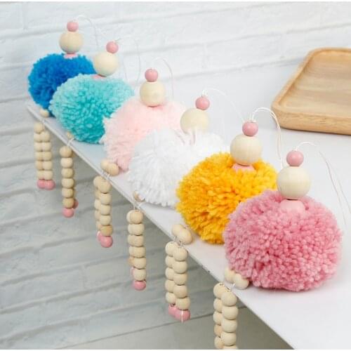 Cute fur ball children tent decoration Ins kindergarten baby room decoration wooden beads wall hanging jewelry baby photo props